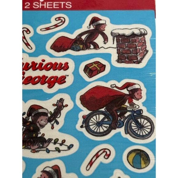 Vintage New Old Stock American Greeting s Stickers Curious George Christmas seal - Picture 4 of 9
